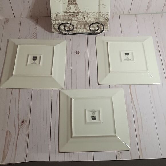 222 Fifth CITY SCENES Sepia Appetizer/dessert PARIS Eiffel Tower Plates Lot 4 - Picture 6 of 7